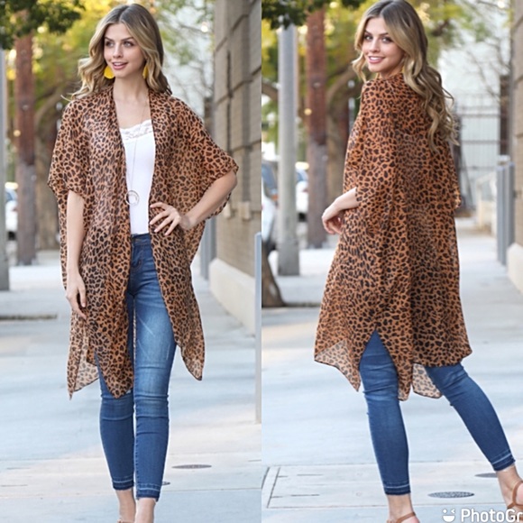 Boho Cheetah Animal Print Swim Coverup Kimono Wrap - Picture 4 of 5